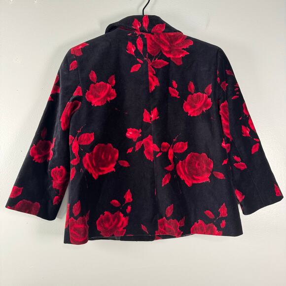 Talbots Women's Black And Red 100% Cotton Floral Velvet Blazer Jacket Size 2P - Picture 3 of 6
